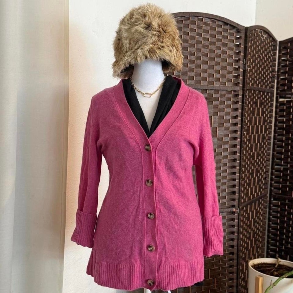 C by Bloomingdale's Cashmere Pink Cardigan Sweater Size Medium Preppy Minimalist